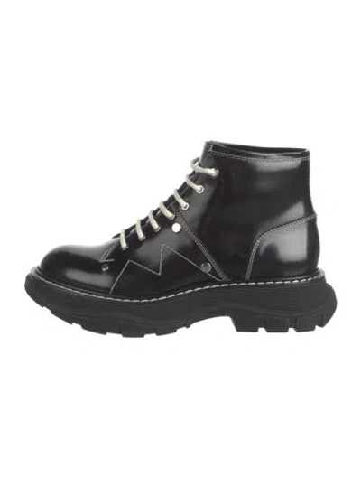 Pre-owned Alexander Mcqueen Tread Leather Combat Boots In Black