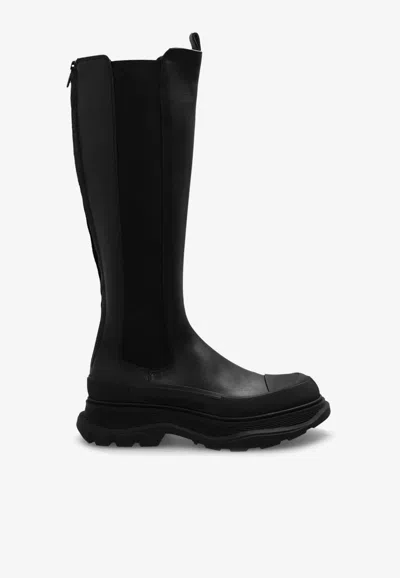 Alexander Mcqueen Tread Over-the-knee Boots Leather Boots In Black