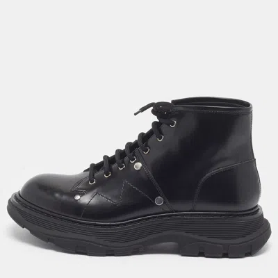 Pre-owned Alexander Mcqueen Tread Size 40 Black Leather Combat Boots