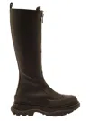 Alexander Mcqueen Tread Slick Black Boots With Embossed Logo And Chunky Platform In Leather Woman In Multicolor