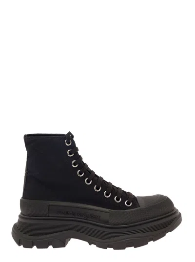 ALEXANDER MCQUEEN ALEXANDER MCQUEEN 'TREAD SLICK' BLACK HIGH TOP SNEAKERS WITH OVERSIZED PLATFORM IN COTTON WOMAN