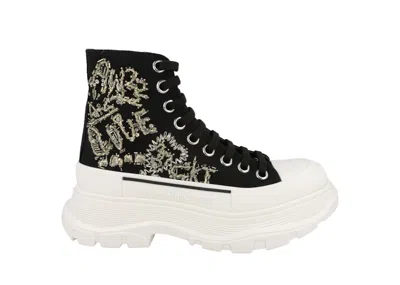 Pre-owned Alexander Mcqueen Tread Slick Boot Crystal (women's) Sneakers In Black