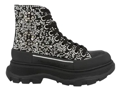 Pre-owned Alexander Mcqueen Tread Slick Boot Crystal (women's) Sneakers In Black/silver