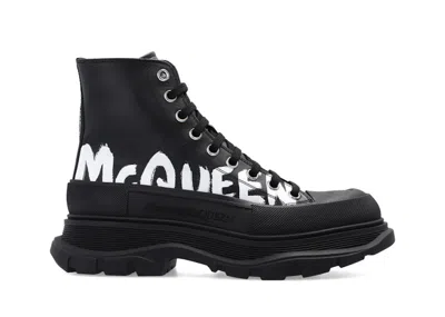 Pre-owned Alexander Mcqueen Tread Slick Boot Leather Graffiti (women's) Sneakers In Black/white In Multi