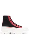 Alexander Mcqueen Tread Slick Boots "black/red" In Black/red