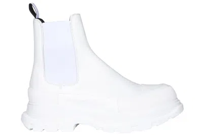 Pre-owned Alexander Mcqueen Tread Slick Chelsea Boot Leather Triple White