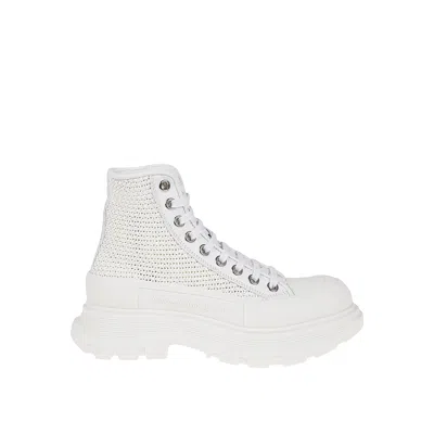 Alexander Mcqueen White And Silver Tread Slick Ankle Boots
