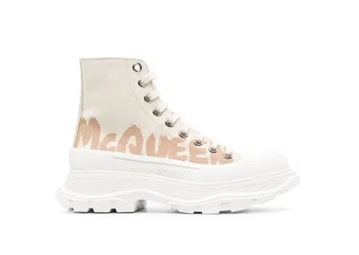 Pre-owned Alexander Mcqueen Tread Slick High Top Sneakers (women's)in Beige/white