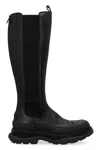 Alexander Mcqueen Tread Slick Leather Mid-calf Boots In Black