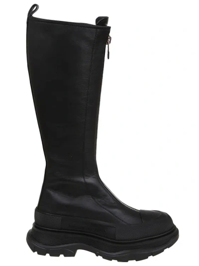 Alexander Mcqueen Tread Slick Knee-high Boots In Black