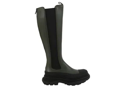 Pre-owned Alexander Mcqueen Tread Slick Knee High Boots (women's) Sneakers In Khaki/black In Multi