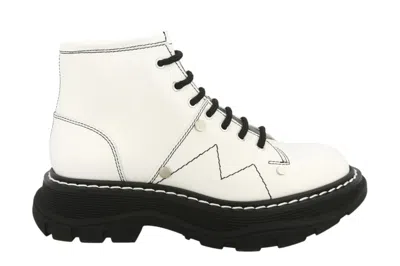 Pre-owned Alexander Mcqueen Tread Slick Lace Up Boot Ivory Black (women's) In Ivory/black