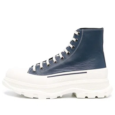 Alexander Mcqueen Tread Slick Lace Up Boot 'navy Leather'