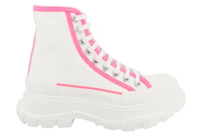 Pre-owned Alexander Mcqueen Tread Slick Lace-up Boots White Fluo Pink (women's)