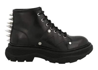 Pre-owned Alexander Mcqueen Tread Slick Lace Up Boots (women's) Sneakers In Black Silver In Multi