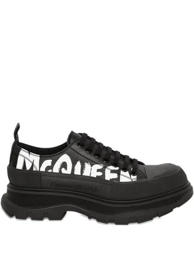 Alexander Mcqueen Tread Slick Lace Up "mcqueen Graffiti Logo In Black