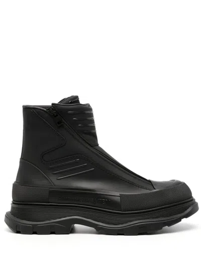 Alexander Mcqueen Black Leather Tread Slick Ankle Boots