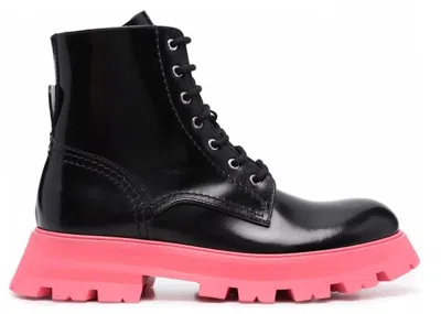 Pre-owned Alexander Mcqueen Tread Slick Leather Boot (women's) Sneakers In Black/pink
