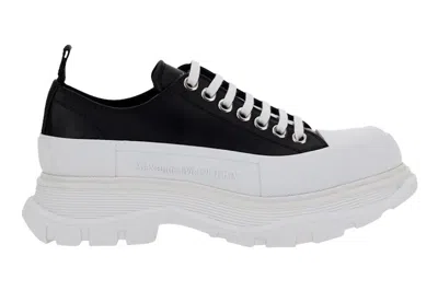 Pre-owned Alexander Mcqueen Tread Slick Low Lace Up Black Leather White In Black/white