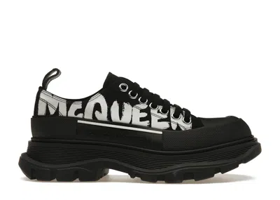 Pre-owned Alexander Mcqueen Tread Slick Low Lace Up Canvas Graffiti (women's) Sneakers In Black/white In Multi