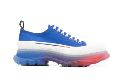 Pre-owned Alexander Mcqueen Tread Slick Low Lace Up Clear Sole Gradient Electric Blue Off-white Bright Red In Clear Sole/gradient Electric Blue/off-white