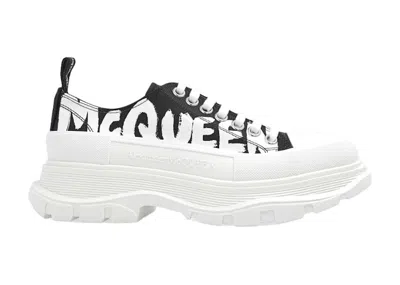 Pre-owned Alexander Mcqueen Tread Slick Low Lace Up Graffiti Sneakers (women's) Sneakers In Black/white In Multi