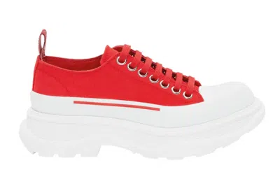 Pre-owned Alexander Mcqueen Tread Slick Low Lace Up White Red In Red/white
