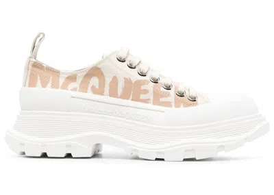 Pre-owned Alexander Mcqueen Tread Slick Low Lace Up (women's) Sneakers In Beige/white