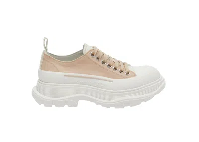 Pre-owned Alexander Mcqueen Tread Slick Low Lace Up (women's) Sneakers In Blush/bone/white