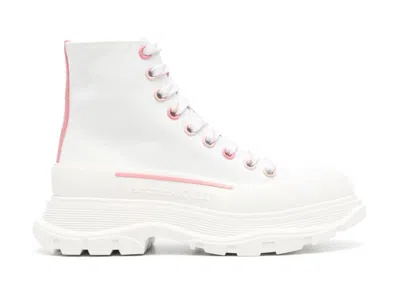 Pre-owned Alexander Mcqueen Tread Slick Low Lace Up (women's) Sneakers In White/pink In Multi