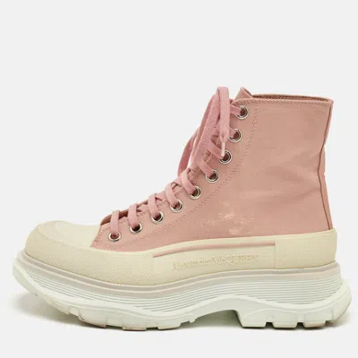 Pre-owned Alexander Mcqueen Tread Slick Size 38 Light Pink Canvas High Top Sneakers