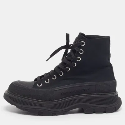 Pre-owned Alexander Mcqueen Tread Slick Size 40 Black Canvas And Rubber High Top Sneakers