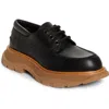 Alexander Mcqueen Leather Lace-up Shoes With Chunky Sole In Black/ Beige