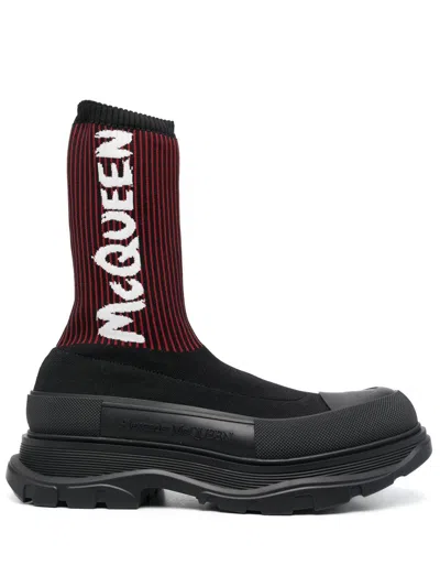 ALEXANDER MCQUEEN TREAD SLICK SOCK BOOT "BLACK RED"