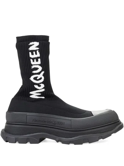 Alexander Mcqueen Tread Sock Boots In Black