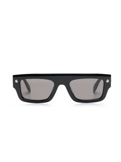 Alexander Mcqueen Trendy Black Rectangle Sunglasses For Women | Fw23 Collection