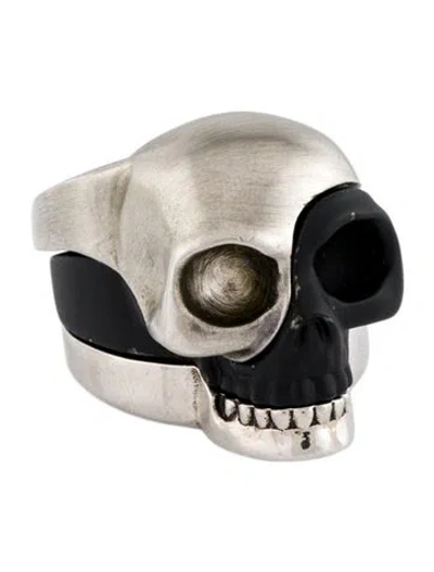 Pre-owned Alexander Mcqueen Tri-tone Divided Skull Ring In Black
