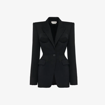 Alexander Mcqueen Trompe-l'oeil Single-breasted Jacket In Black