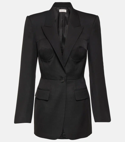 Alexander Mcqueen Trompe L'oeil Corset Detail Wool Blazer In Black