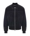Alexander Mcqueen Black Bomber Jacket With Ghostwash Print In Cotton Denim Man In Black