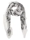 Alexander Mcqueen Frayed Scarf With Skull Print In White/black
