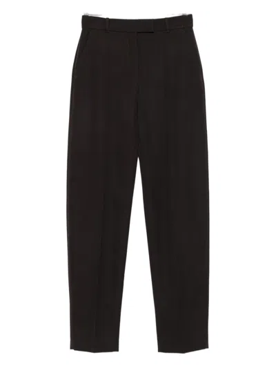 Alexander Mcqueen High-waisted Brown Wool Trousers With Front Pleats