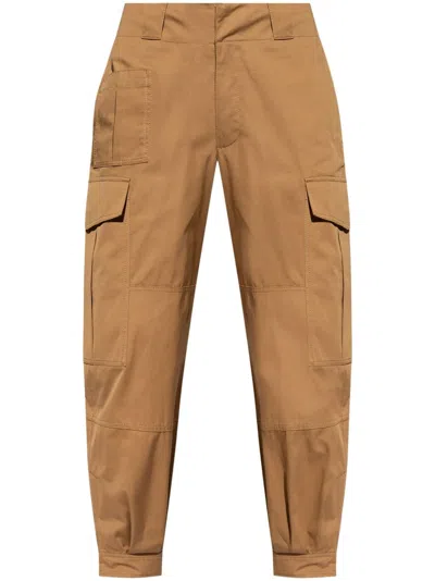 Alexander Mcqueen Low-waisted Cargo Pants With Ankle Buttons In Brown