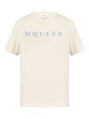Alexander Mcqueen Men Cotton T-shirt With A Flocked Logo Printed In Neutral