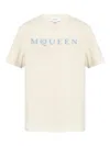 Alexander Mcqueen Men Cotton T-shirt With A Flocked Logo Printed In Neutral
