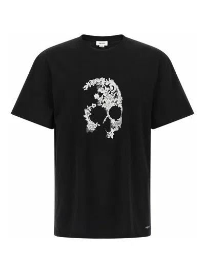 Alexander Mcqueen Crew Neck Graphic Print Short Sleeve T Shirt In Black