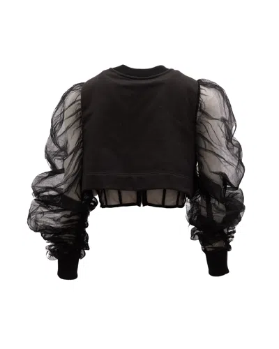 Alexander Mcqueen Tulle-sleeve Cropped Sweatshirt In Black