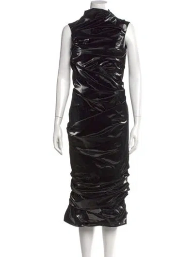 Pre-owned Alexander Mcqueen Turtleneck Midi Length Dress In Black