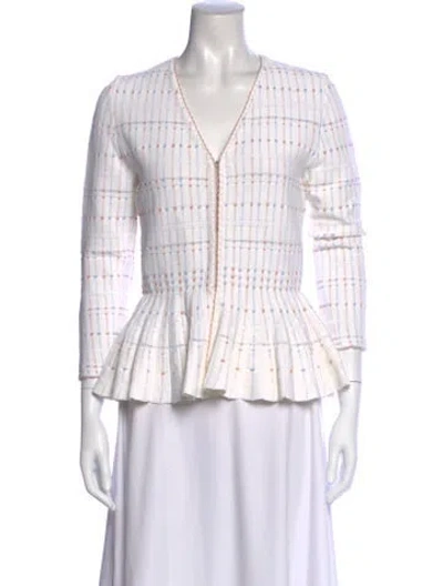 Pre-owned Alexander Mcqueen Tweed Pattern V-neck Sweater In White