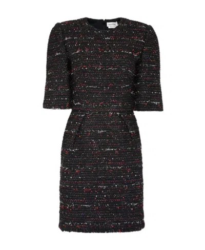 Alexander Mcqueen Tweed Waist Dress In Black